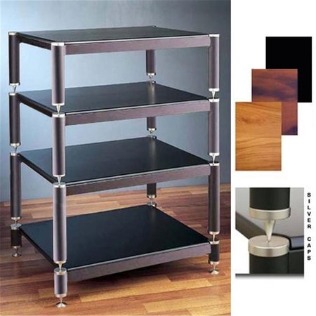 VTI MANUFACTURING VTI Manufacturing BL404SO 4 Silver Capspike Black Poles 4 Oak Shelves AV Stand BL404SO